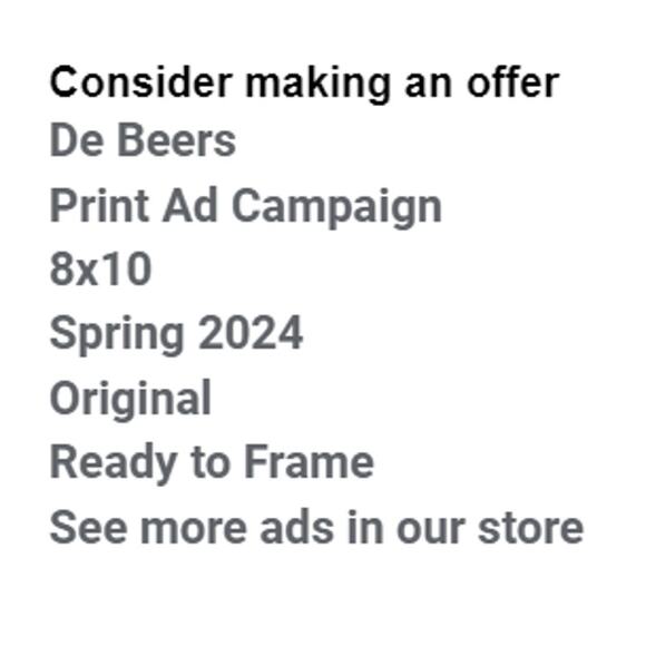 De Beers Print Ad Campaign Spring 2024 8x10 Ready to Frame Original Magazine - Picture 2 of 5